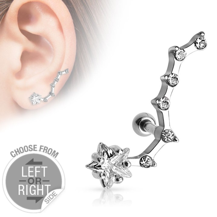 Piercing cartilage étoile 6 strass oreille gauche