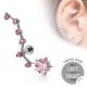 Piercing cartilage étoile 6 strass roses oreille droite
