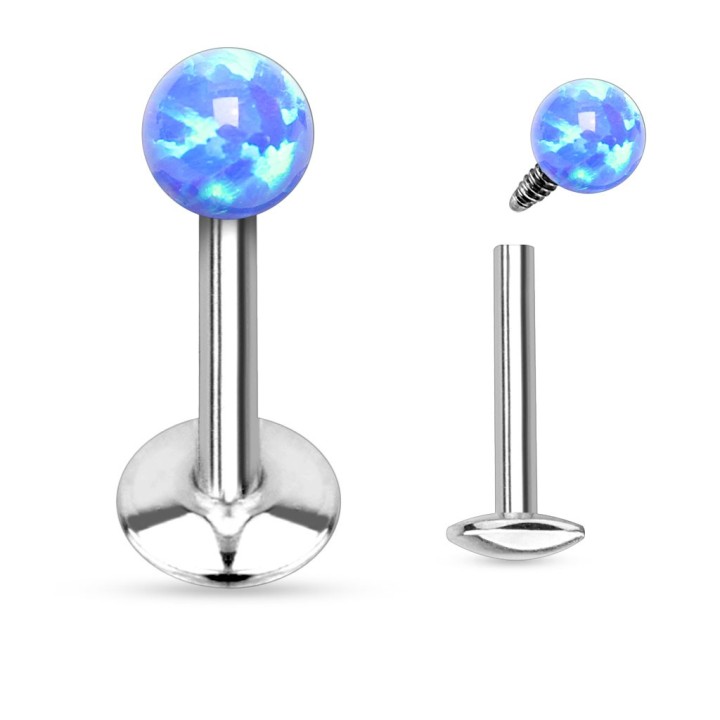 Piercing lèvre opale bleu