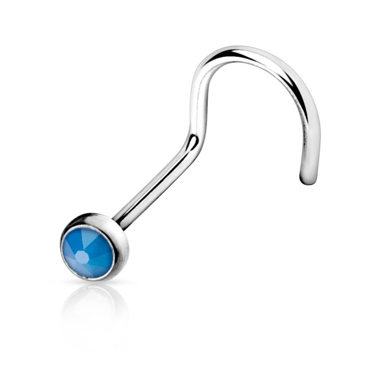 Piercing nez tige courbée opale bleu