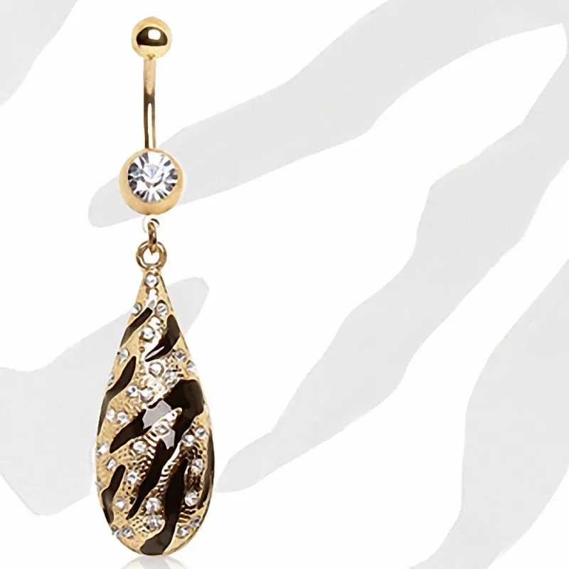 Piercing nombril plaqué or goutte zèbre