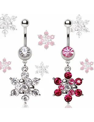 Piercing nombril flocon de neige strass
