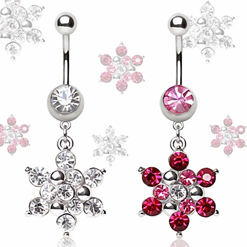 Piercing nombril flocon de neige strass
