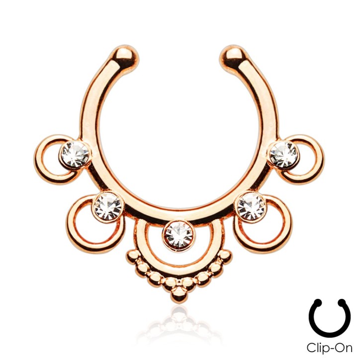 Faux piercing septum cinq gemmes rosé