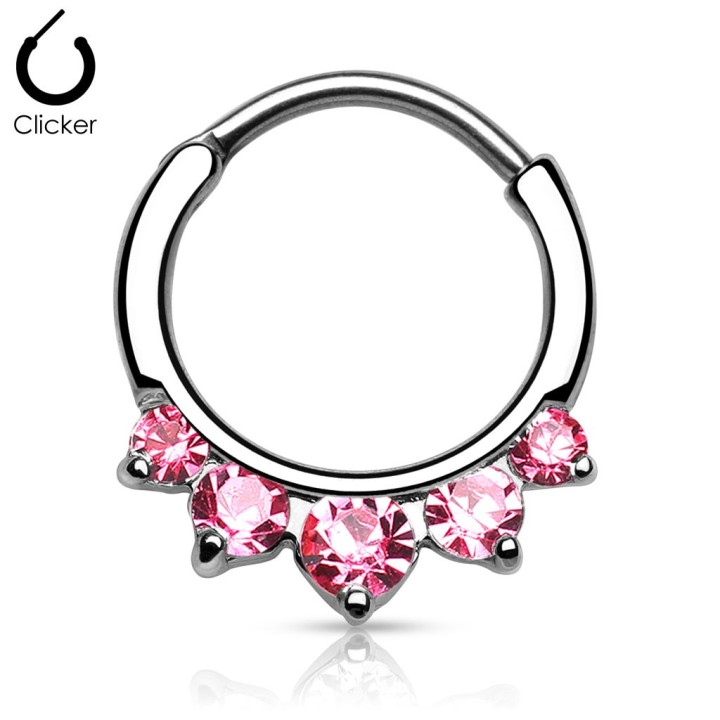 Piercing septum rond 5 pierres roses