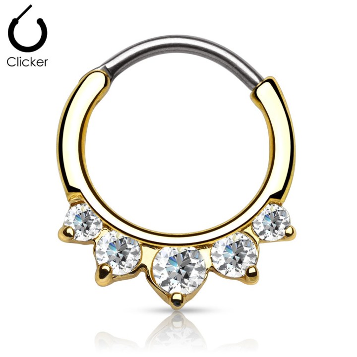 Piercing septum rond acier doré 5 pierres