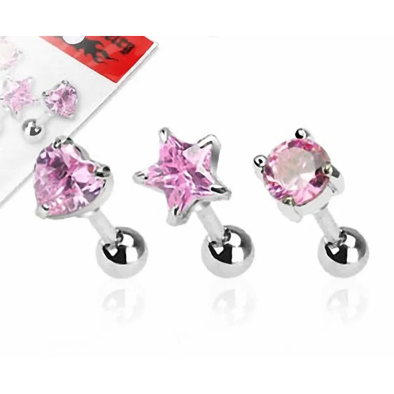 Lot de 3 piercing cartilage pierre rose