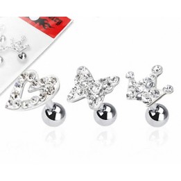 Lot de 3 piercing cartilage fantaisie strass clair