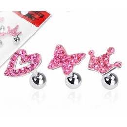 Lot de 3 piercing cartilage fantaisie strass rose