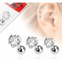 Lot de 3 piercing cartilage gemme coeur clair