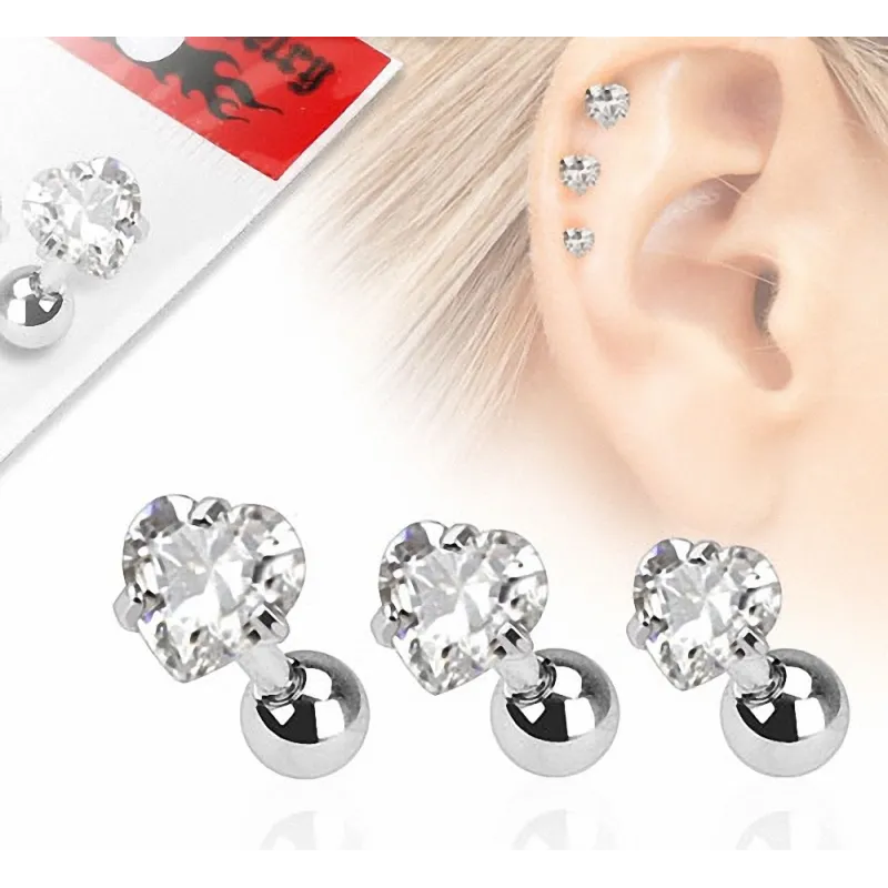Lot de 3 piercing cartilage gemme coeur