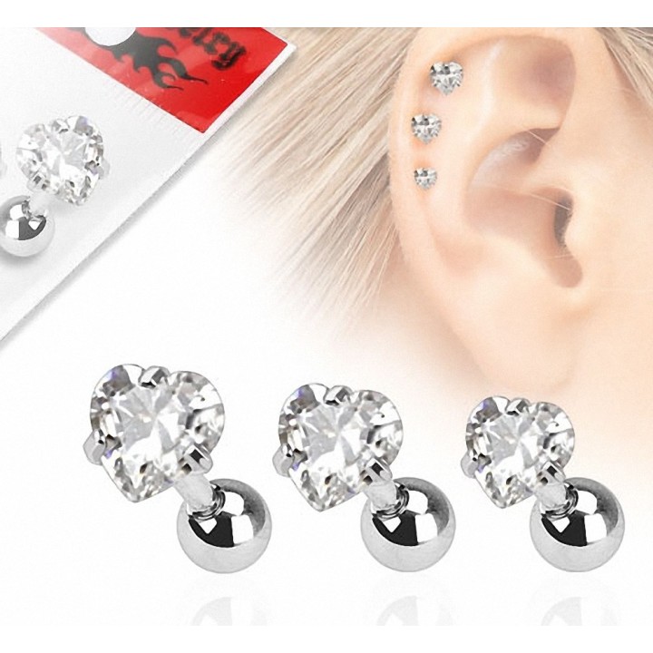 Lot de 3 piercing cartilage gemme coeur clair