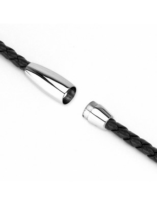 Chaine de cou en cuir noir fermeture ovale