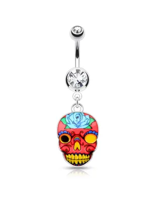 Piercing nombril sugar skull crâne rose