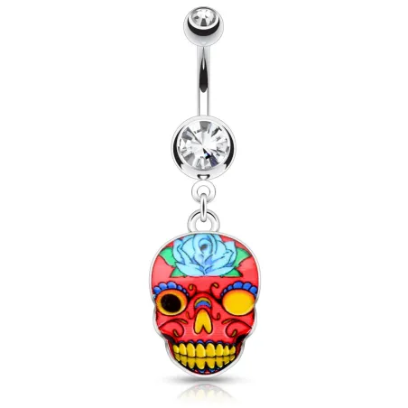 Piercing nombril sugar skull crâne rose