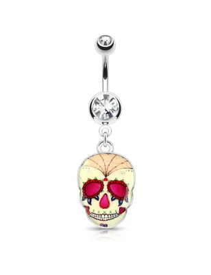 Piercing nombril sugar skull jaune