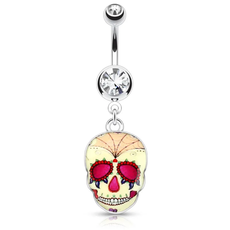 Piercing nombril sugar skull jaune