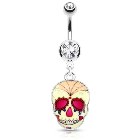 Piercing nombril sugar skull jaune