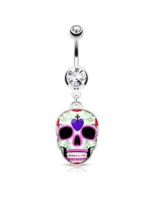 Piercing nombril sugar skull crâne violet