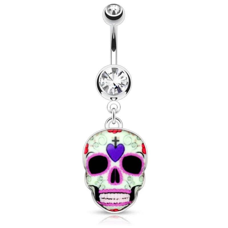 Piercing nombril sugar skull crâne violet