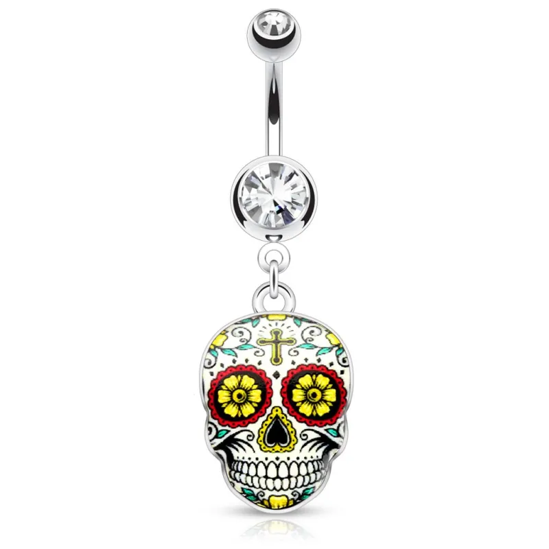 Piercing nombril sugar skull vert