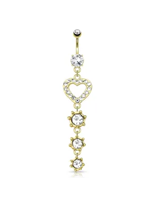 Piercing nombril plaqué or coeur triple strass