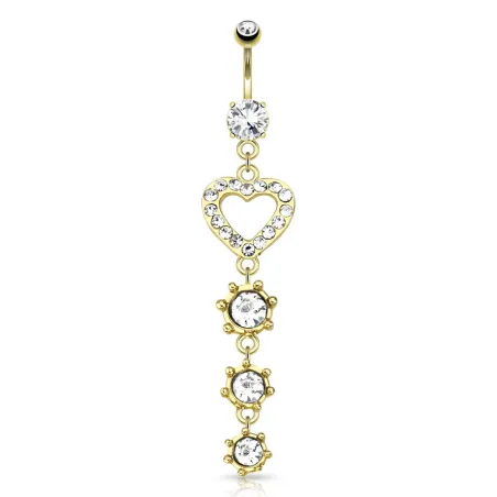 Piercing nombril plaqué or coeur triple strass