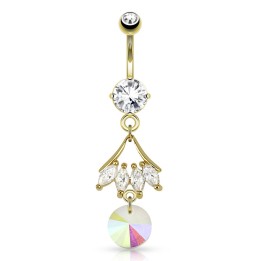 Piercing nombril plaqué or feuille prisme