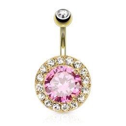 Piercing nombril plaqué or large strass