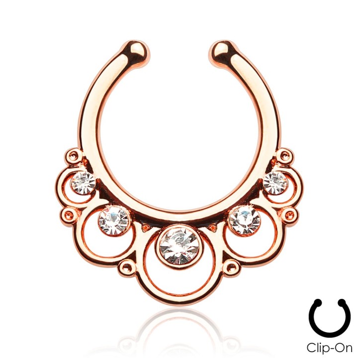 Faux piercing septum floral rosé