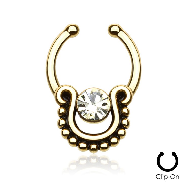 Faux piercing septum pierre solitaire doré