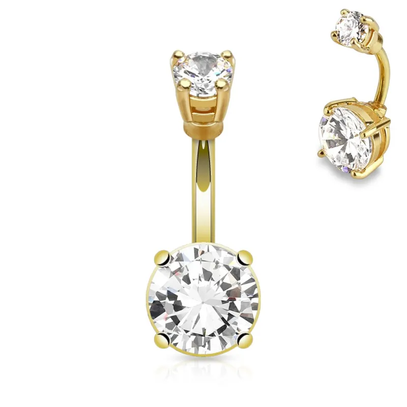 Piercing nombril plaqué or large pierre