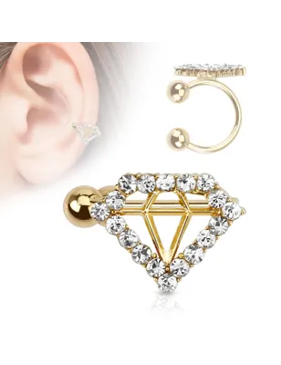 Faux piercing oreille doré diamant
