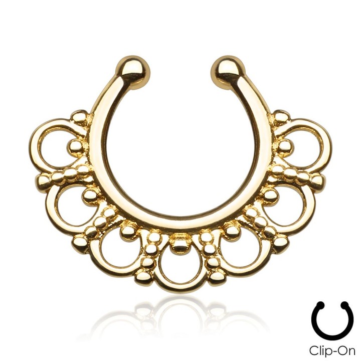Faux piercing septum pierre éventail tribal doré