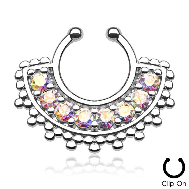 Faux piercing septum large éventail aurore boréale