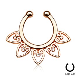 Faux piercing septum éventail tribal rosé gemmes