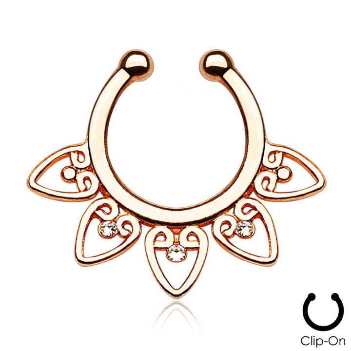 Faux piercing septum éventail tribal rosé gemmes