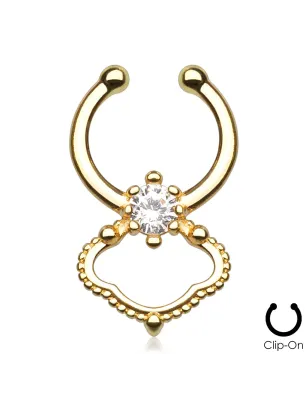 Faux piercing septum doré gemme solitaire