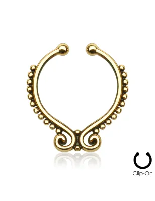 Faux piercing septum perlé doré