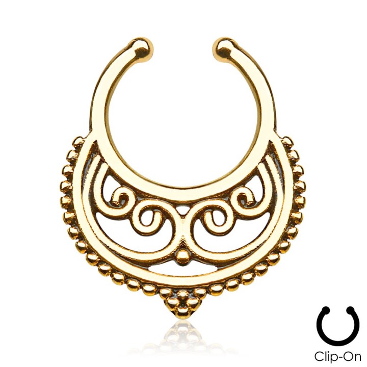 Faux piercing septum croissant courbes doré