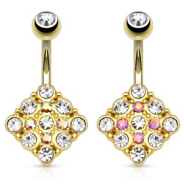 Piercing nombril plaqué or losange gemmes