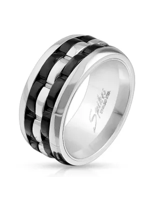 Bague homme tournante noir argenté