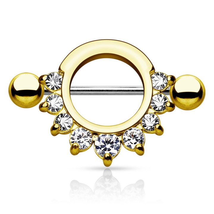 Piercing téton bouclier strass doré