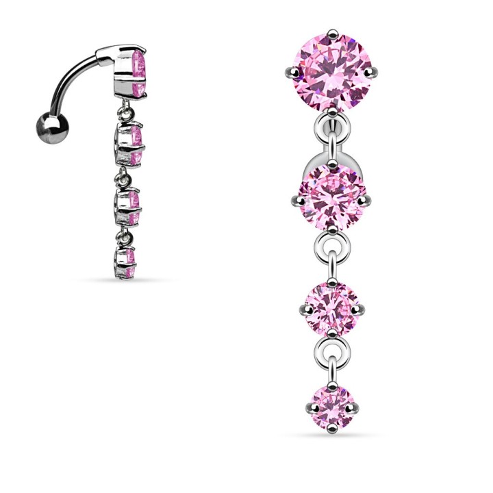 Piercing nombril inversé 4 pierres rose