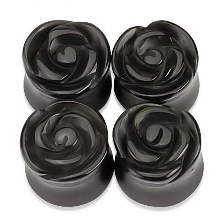 Piercing plug oreille pierre agate noire rose