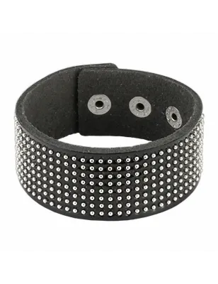 Bracelet cuir noir brillant billes