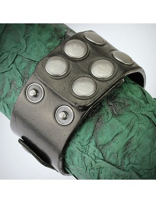 Bracelet cuir noir plaque boucliers