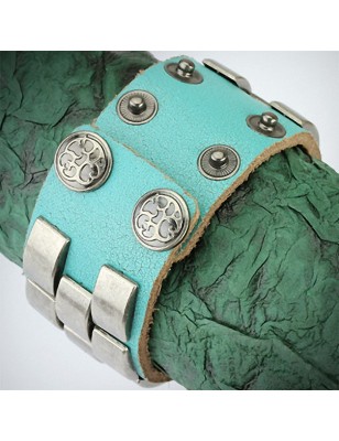 Bracelet cuir turquoise plaques