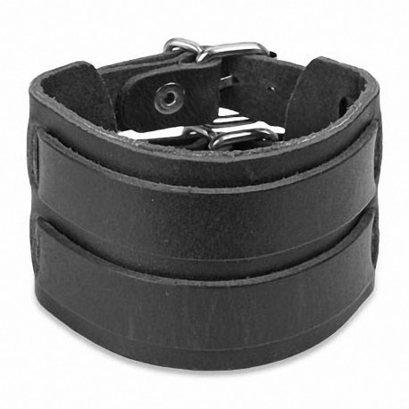 Bracelet cuir noir ceinture double