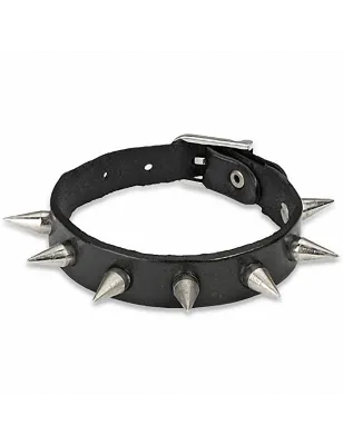 Bracelet cuir noir multi spikes